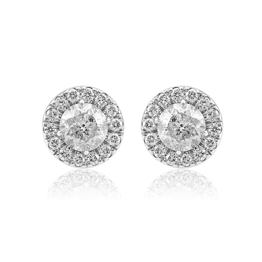 2.37 Carat T:W Natural Diamond Round Brilliant Cut Handcrafted 14K White Gold Halo Stud Earring