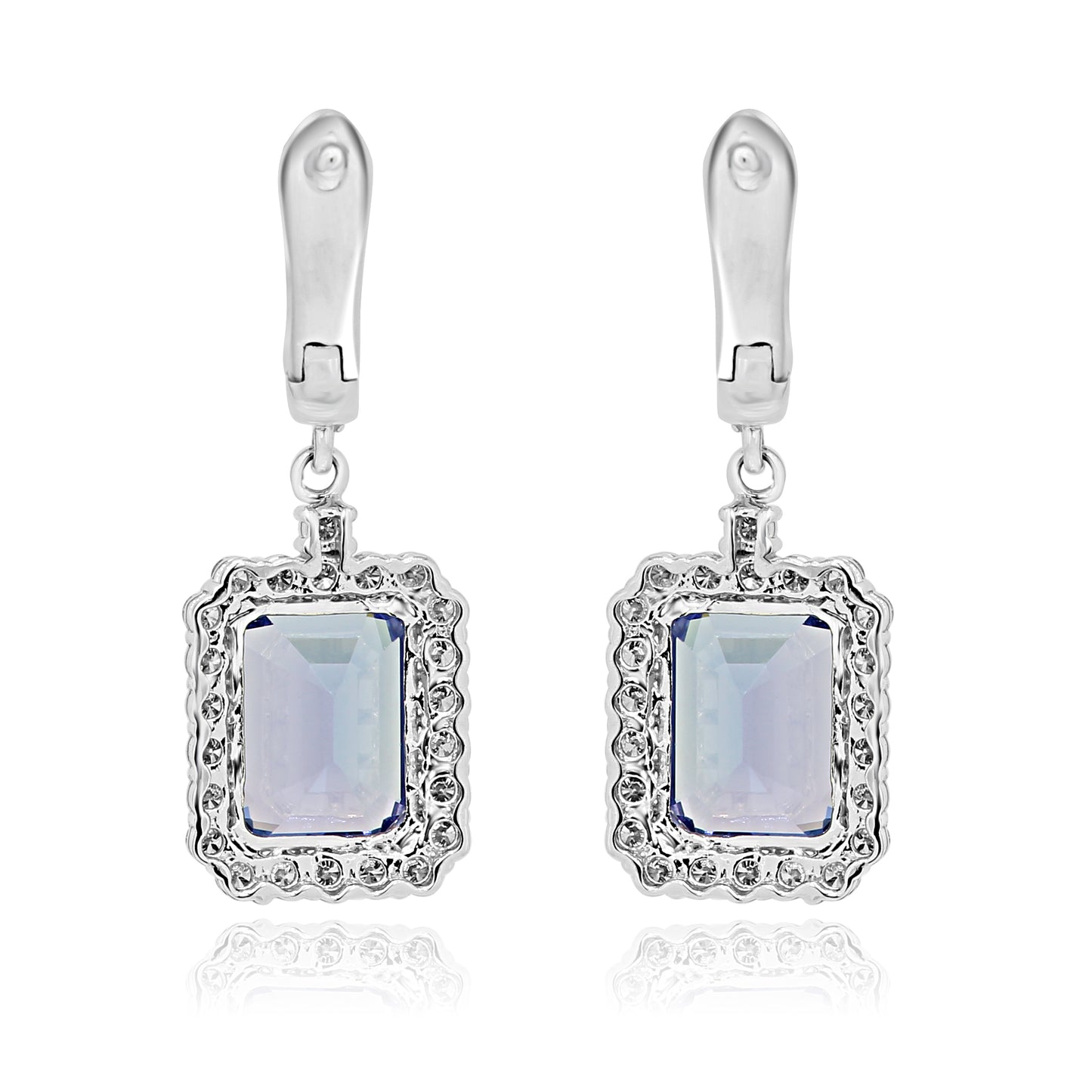 Dangling Tanzanite Emerald Cut Earring 14K White Gold