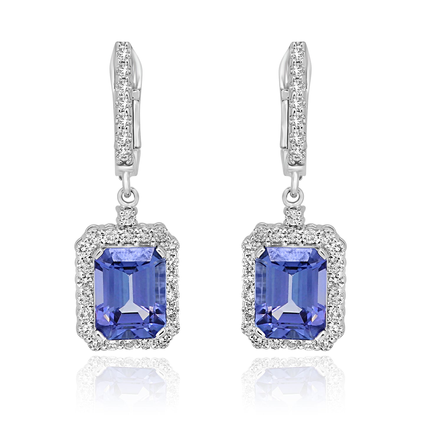 Dangling Tanzanite Emerald Cut Earring 14K White Gold