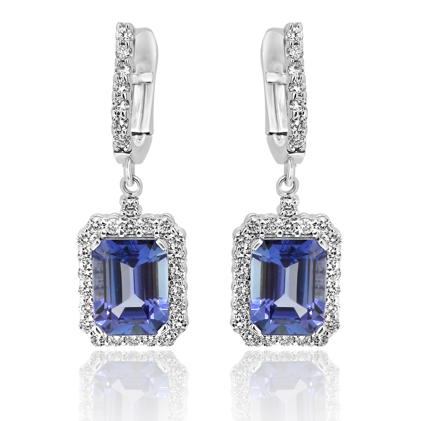 Dangling Tanzanite Emerald Cut Earring 14K White Gold