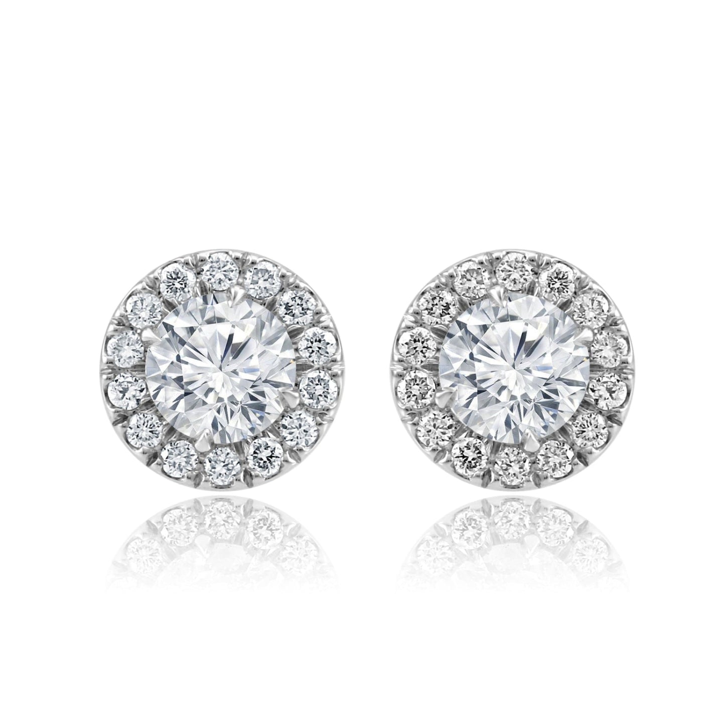 2.37 Carat T:W Natural Diamond Round Brilliant Cut Handcrafted 14K White Gold Halo Stud Earring