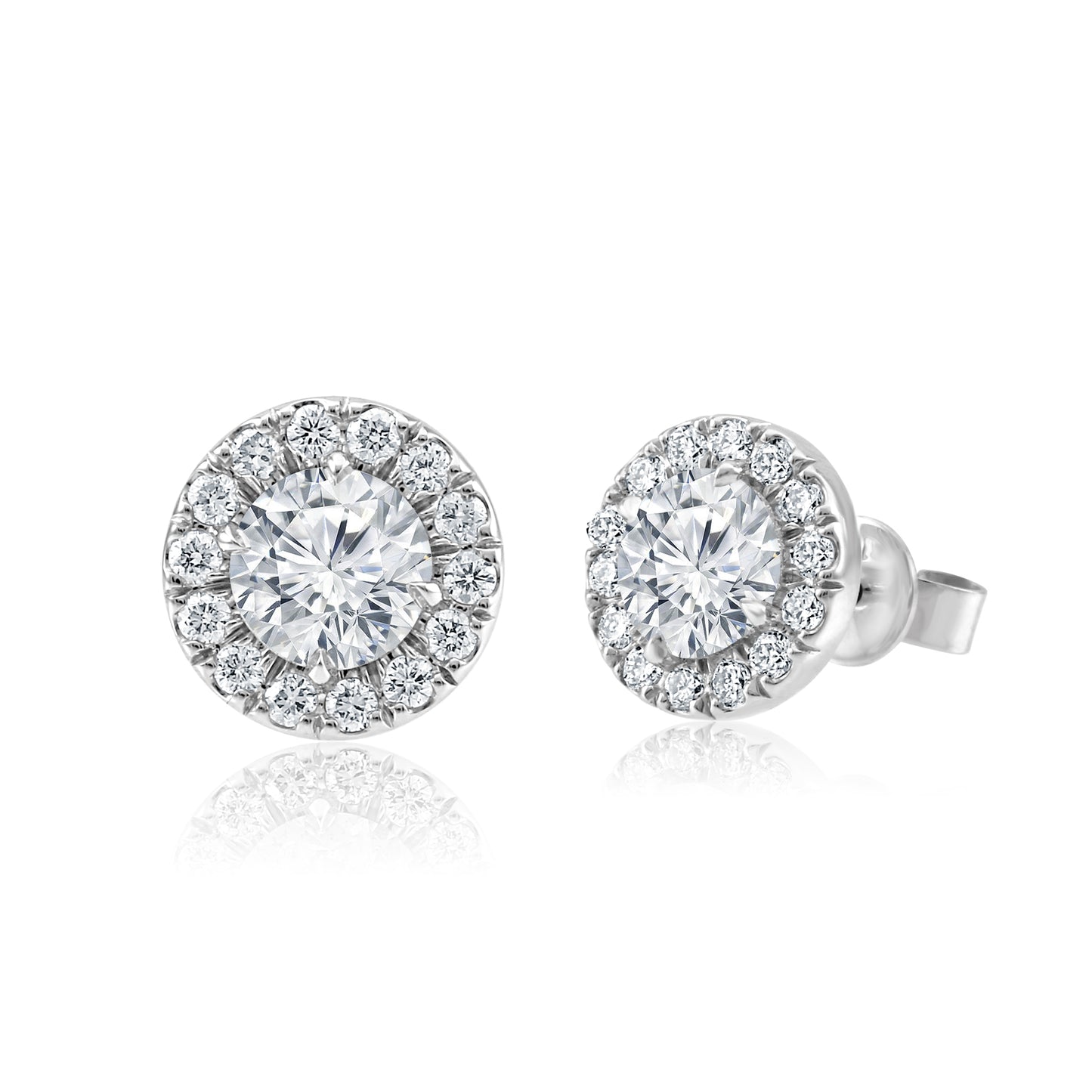 2.37 Carat T:W Natural Diamond Round Brilliant Cut Handcrafted 14K White Gold Halo Stud Earring
