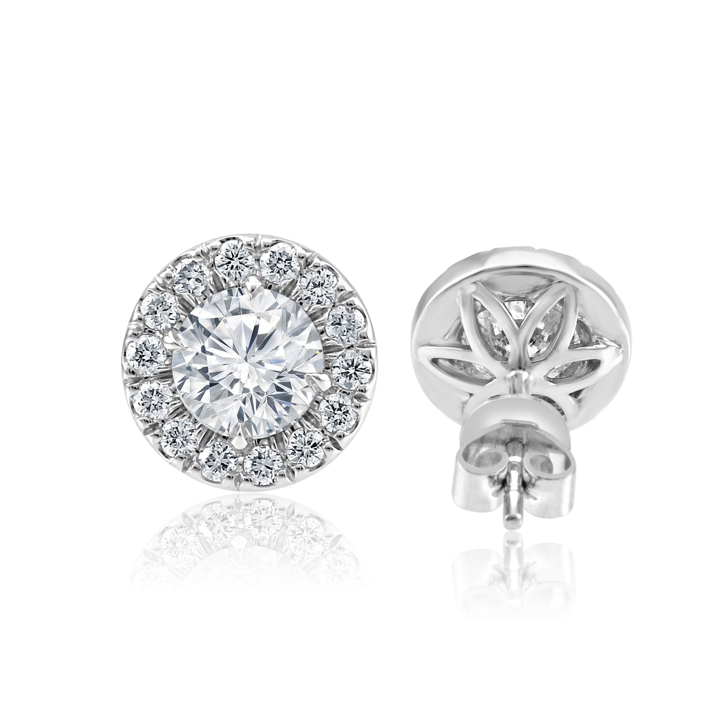 2.37 Carat T:W Natural Diamond Round Brilliant Cut Handcrafted 14K White Gold Halo Stud Earring
