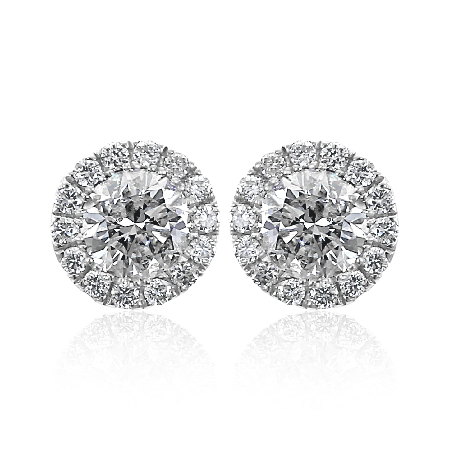 0.75Carat T:W Martini Halo Stud, Natural Diamond and 14K White Gold Earring