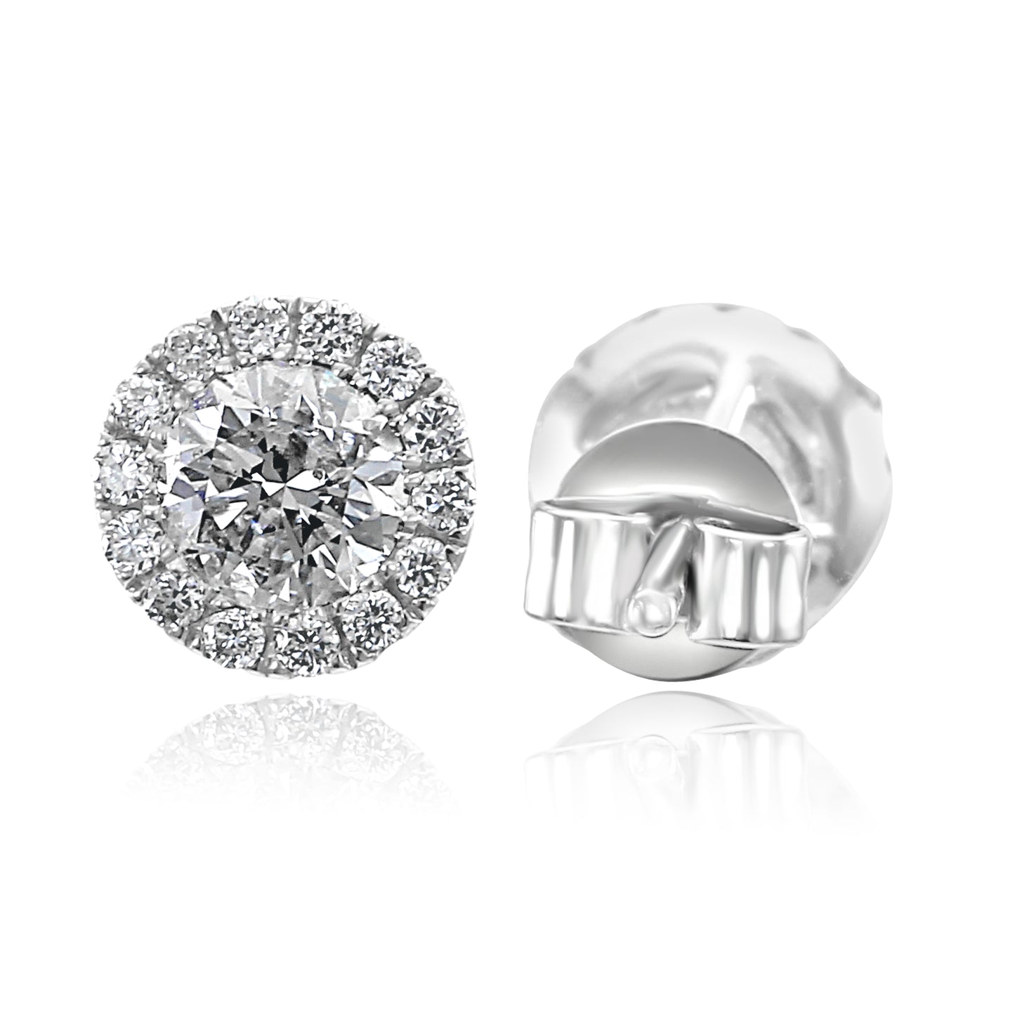 0.75Carat T:W Martini Halo Stud, Natural Diamond and 14K White Gold Earring