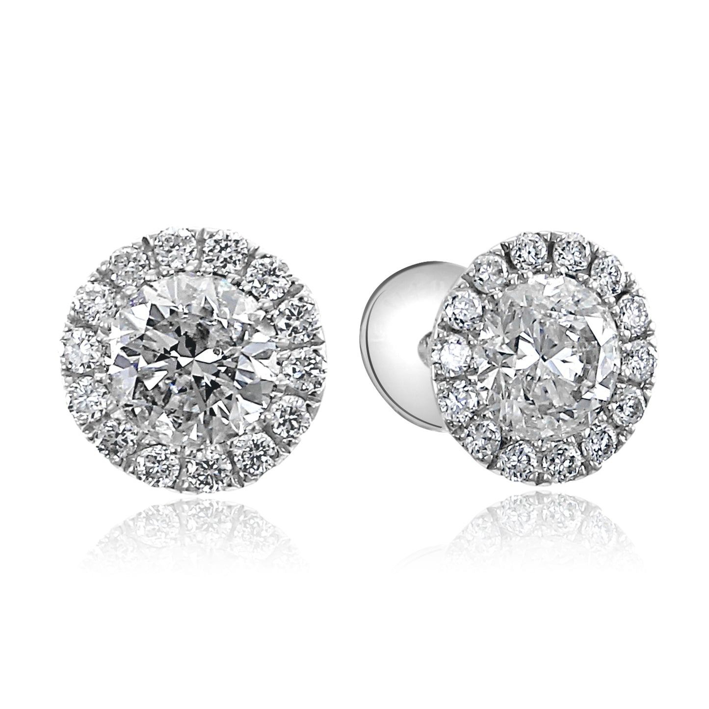 0.75Carat T:W Martini Halo Stud, Natural Diamond and 14K White Gold Earring