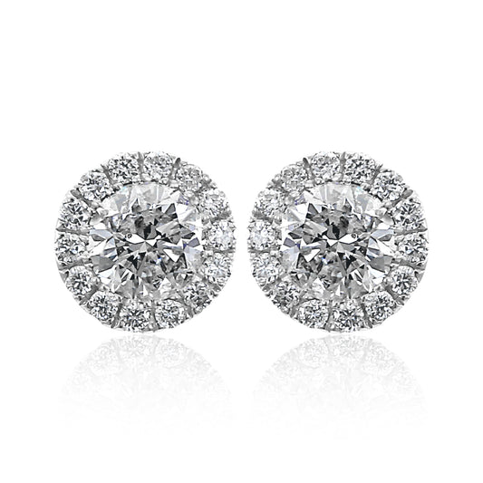 0.75Carat T:W Martini Halo Stud, Natural Diamond and 14K White Gold Earring