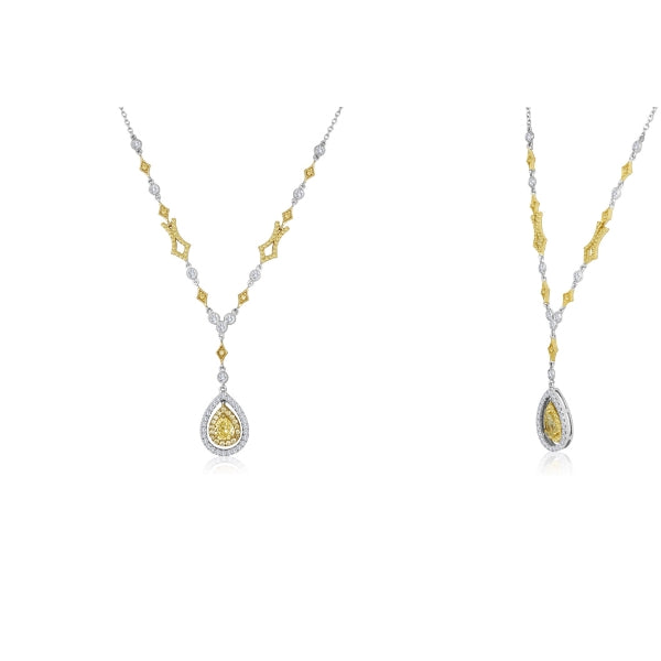 1.63 Ct TW, Fancy Natural Yellow & White Diamond Pear Shape Round 18K White & Yellow Gold