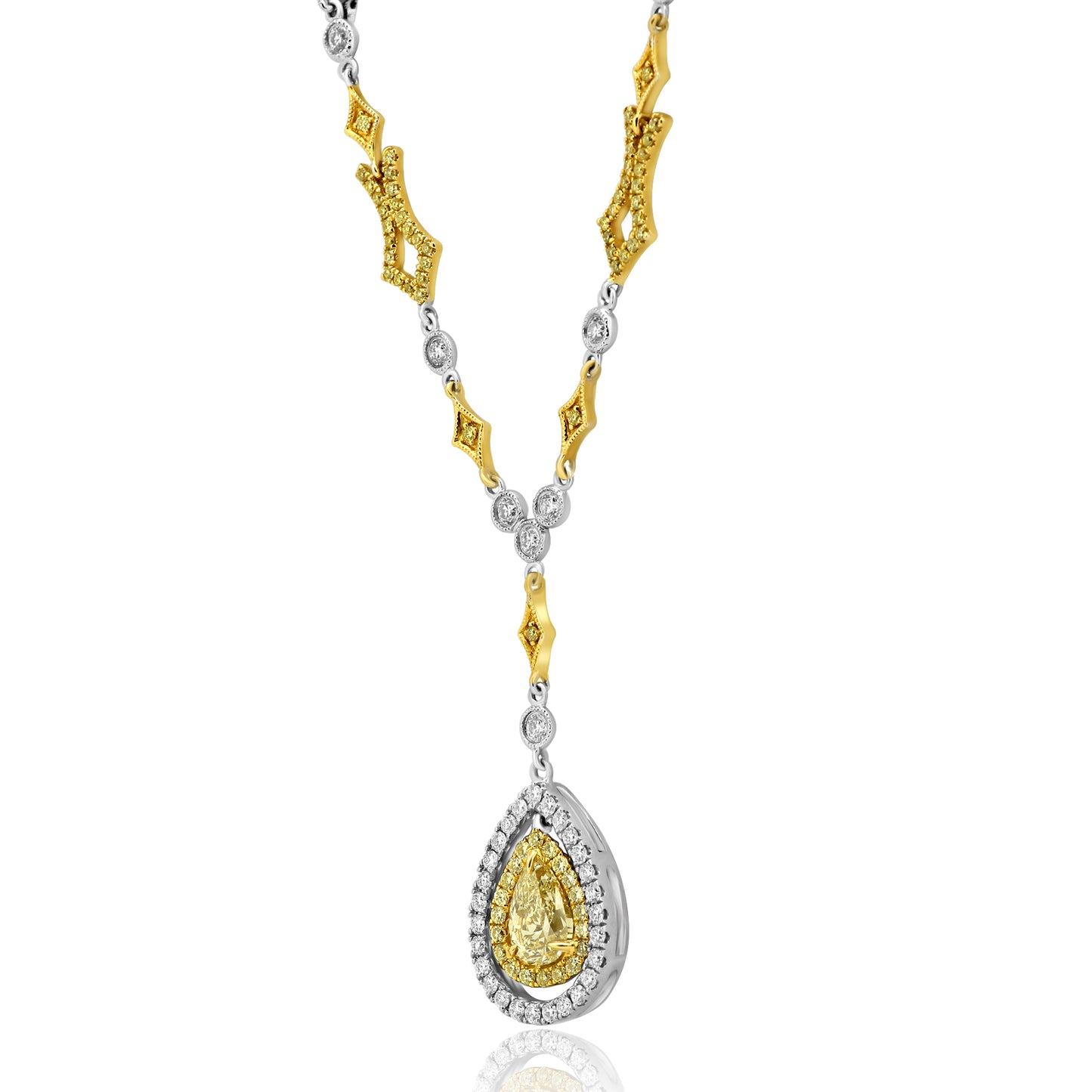 1.63 Ct TW, Fancy Natural Yellow & White Diamond Pear Shape Round 18K White & Yellow Gold