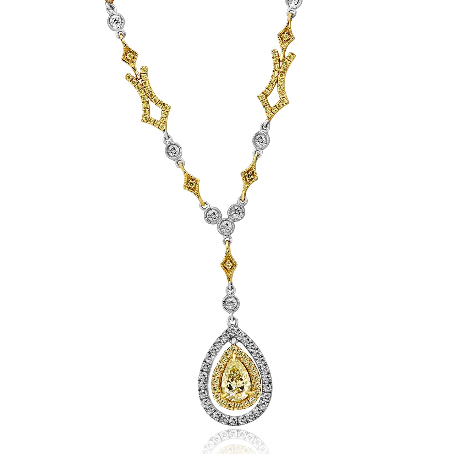 1.63 Ct TW, Fancy Natural Yellow & White Diamond Pear Shape Round 18K White & Yellow Gold