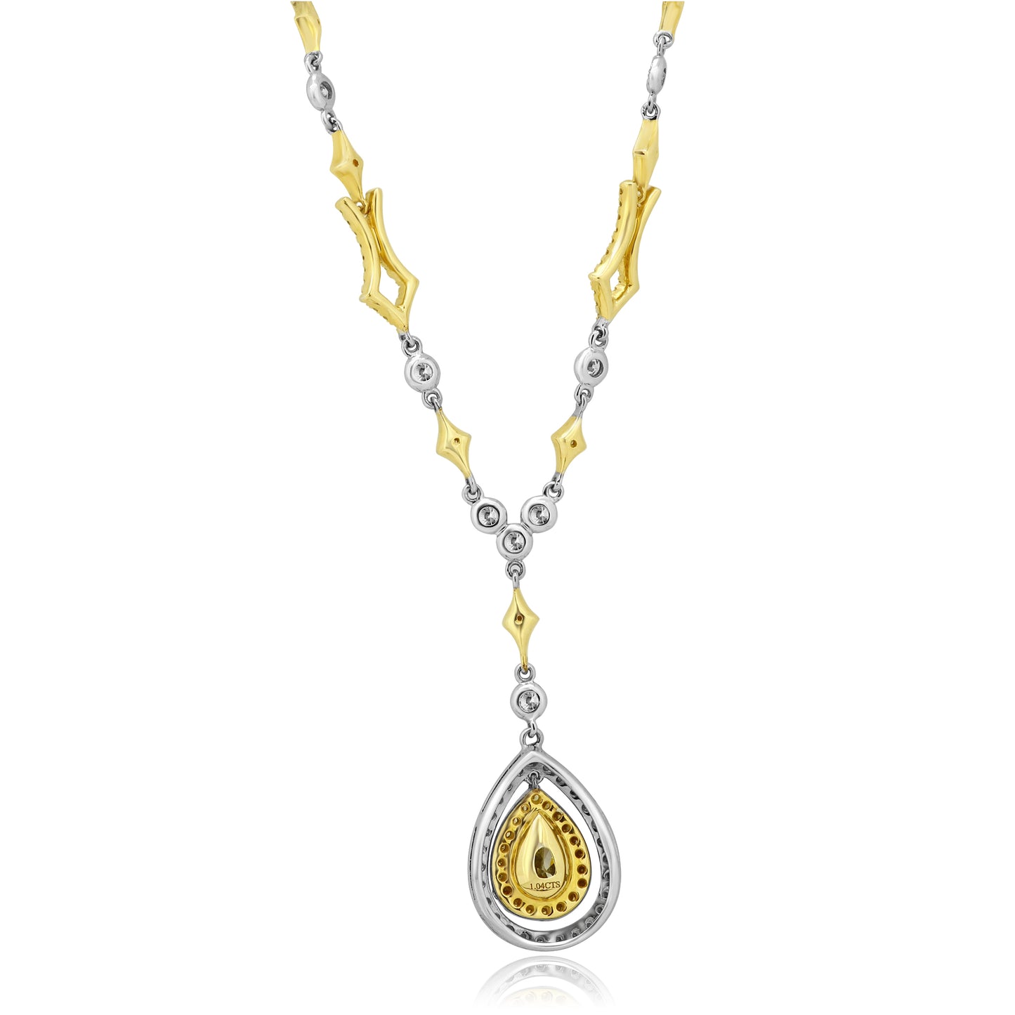 1.63 Ct TW, Fancy Natural Yellow & White Diamond Pear Shape Round 18K White & Yellow Gold