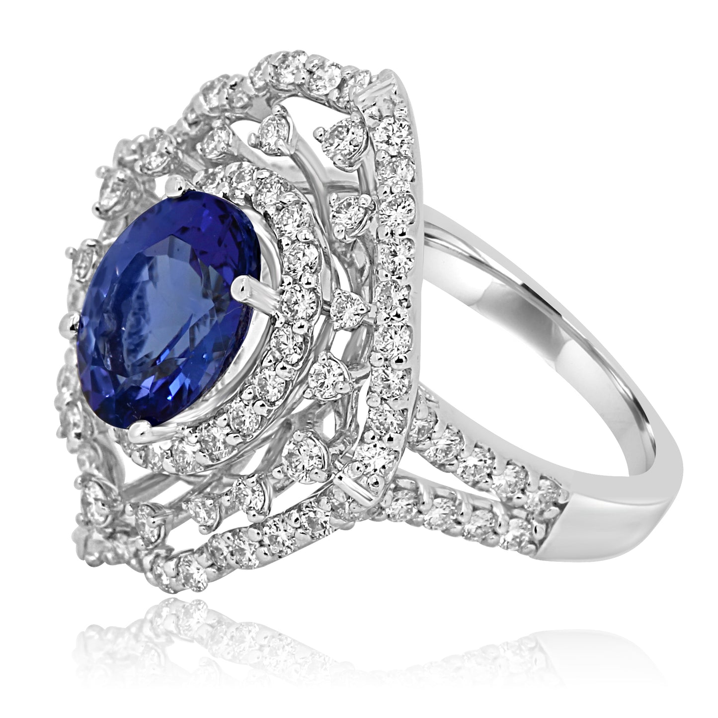 Tanzanite Oval and Natural diamond 14K White Gold Ring