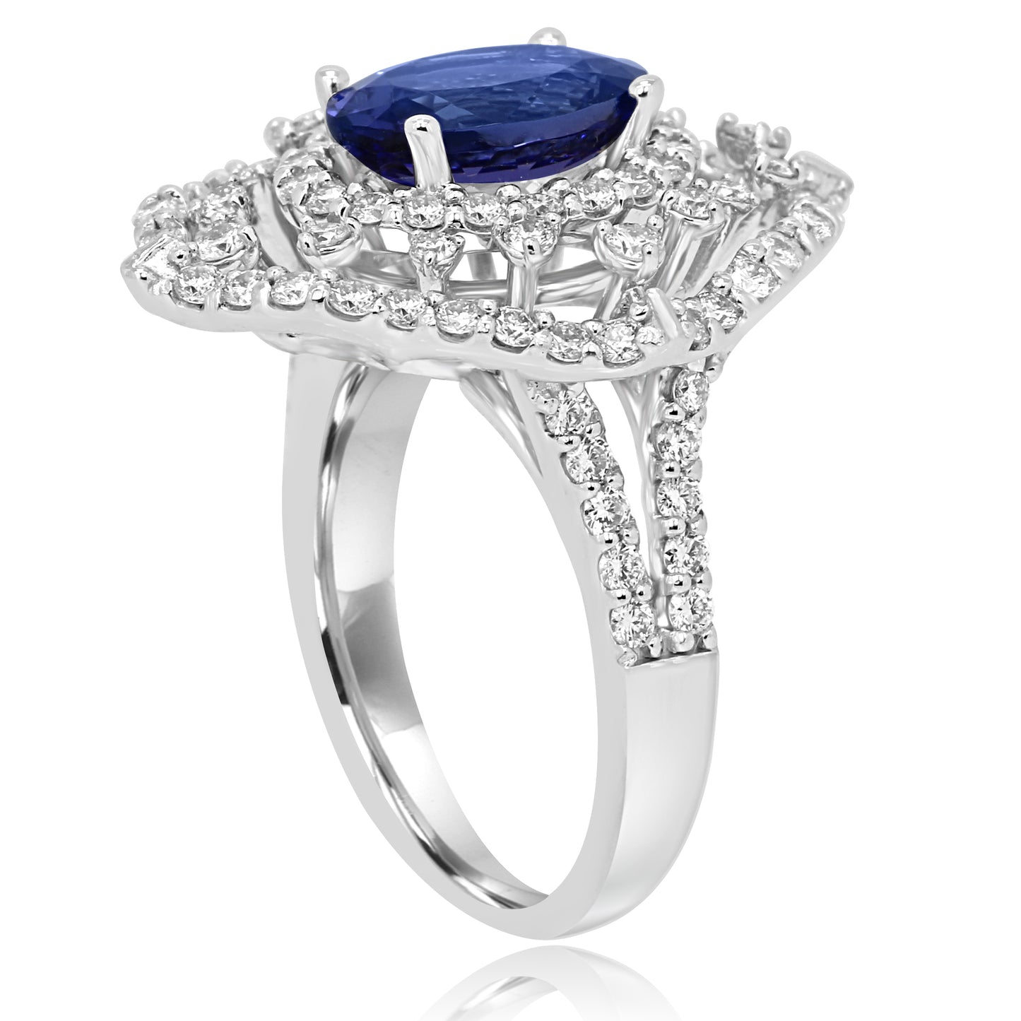 Tanzanite Oval and Natural diamond 14K White Gold Ring