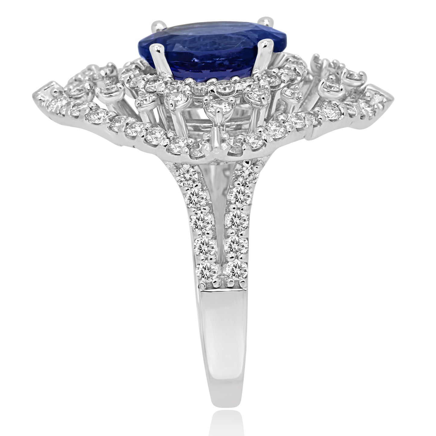 Tanzanite Oval and Natural diamond 14K White Gold Ring