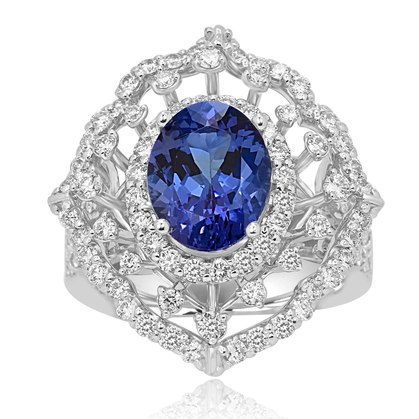Tanzanite Oval and Natural diamond 14K White Gold Ring