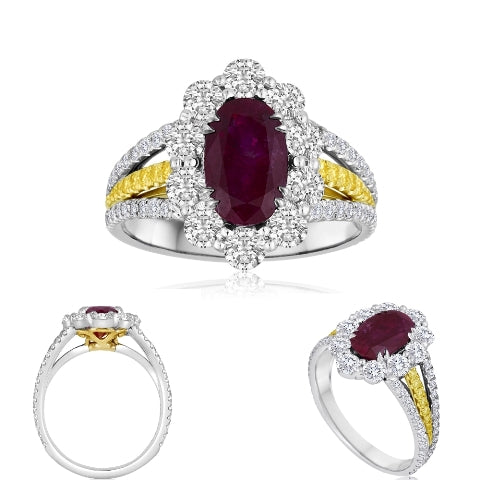 Gorgeous Gia Burma Ruby No Heat, Natural Diamond 18K White & Yellow Gold Ring