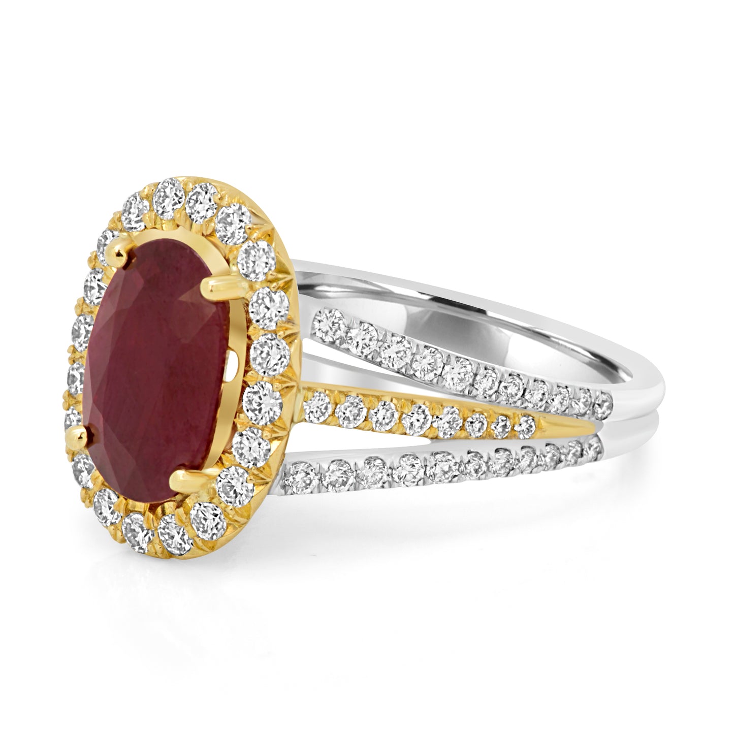 2.33 CT GIA Certified Burma Ruby Heated Oval, Natural Diamond 18K White & Yellow Gold Ring