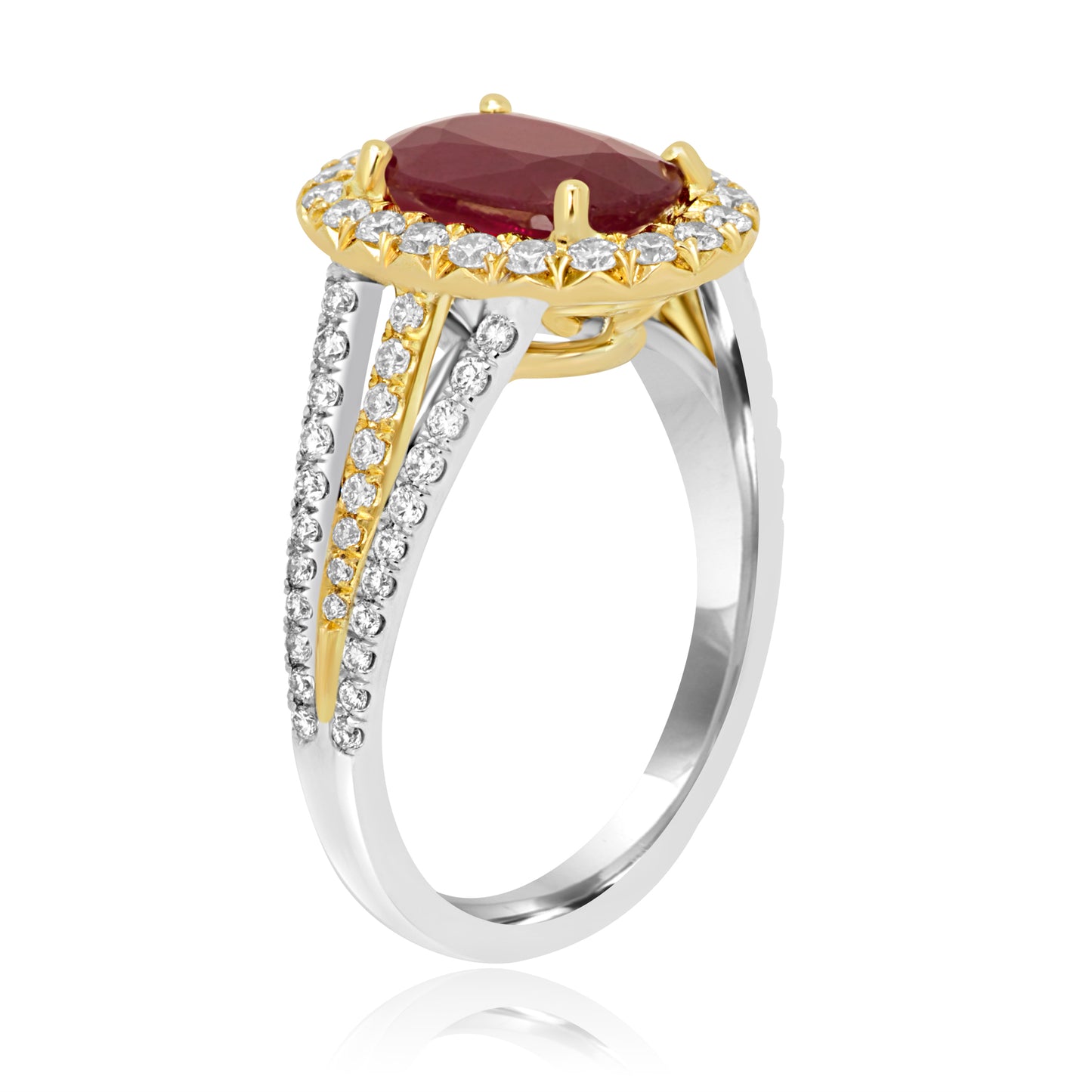 2.33 CT GIA Certified Burma Ruby Heated Oval, Natural Diamond 18K White & Yellow Gold Ring