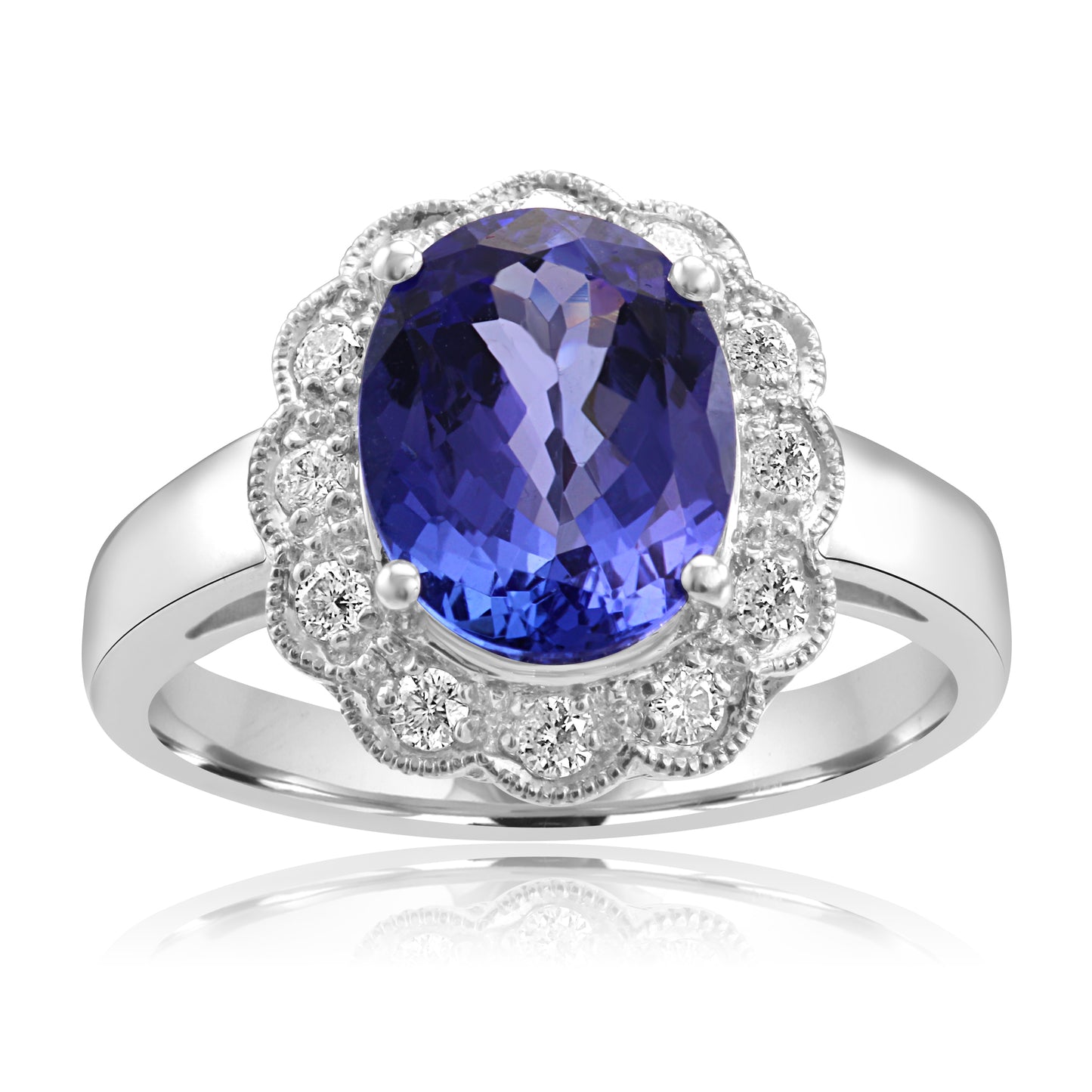 Tanzanite and Diamond Ring 14K White Gold & Natural White Diamond