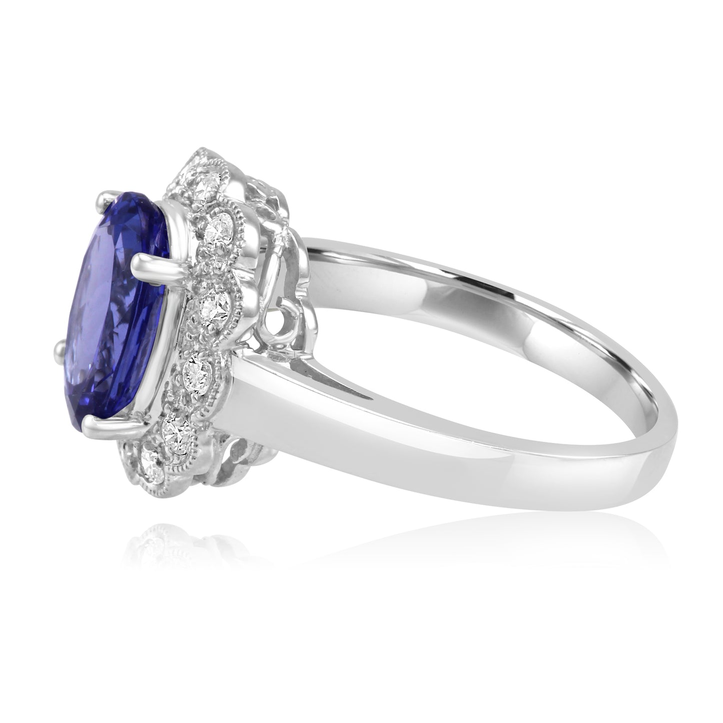 Tanzanite and Diamond Ring 14K White Gold & Natural White Diamond
