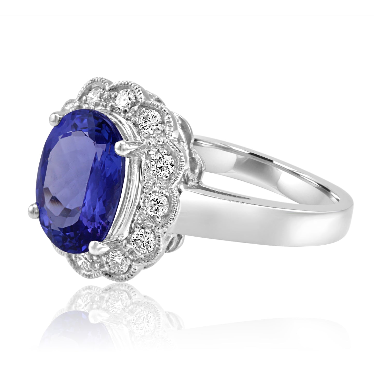 Tanzanite and Diamond Ring 14K White Gold & Natural White Diamond