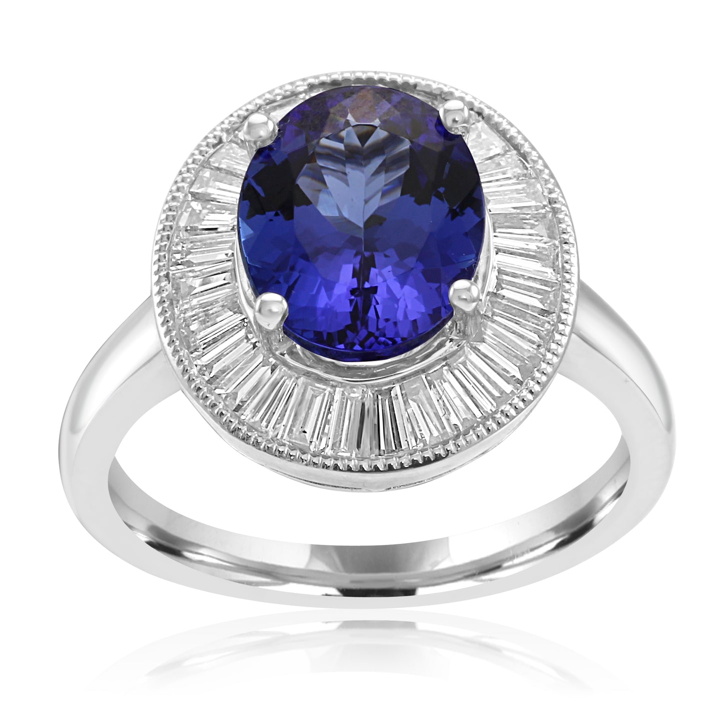 Tanzanite Bagette Diamond Ring 18K White Gold