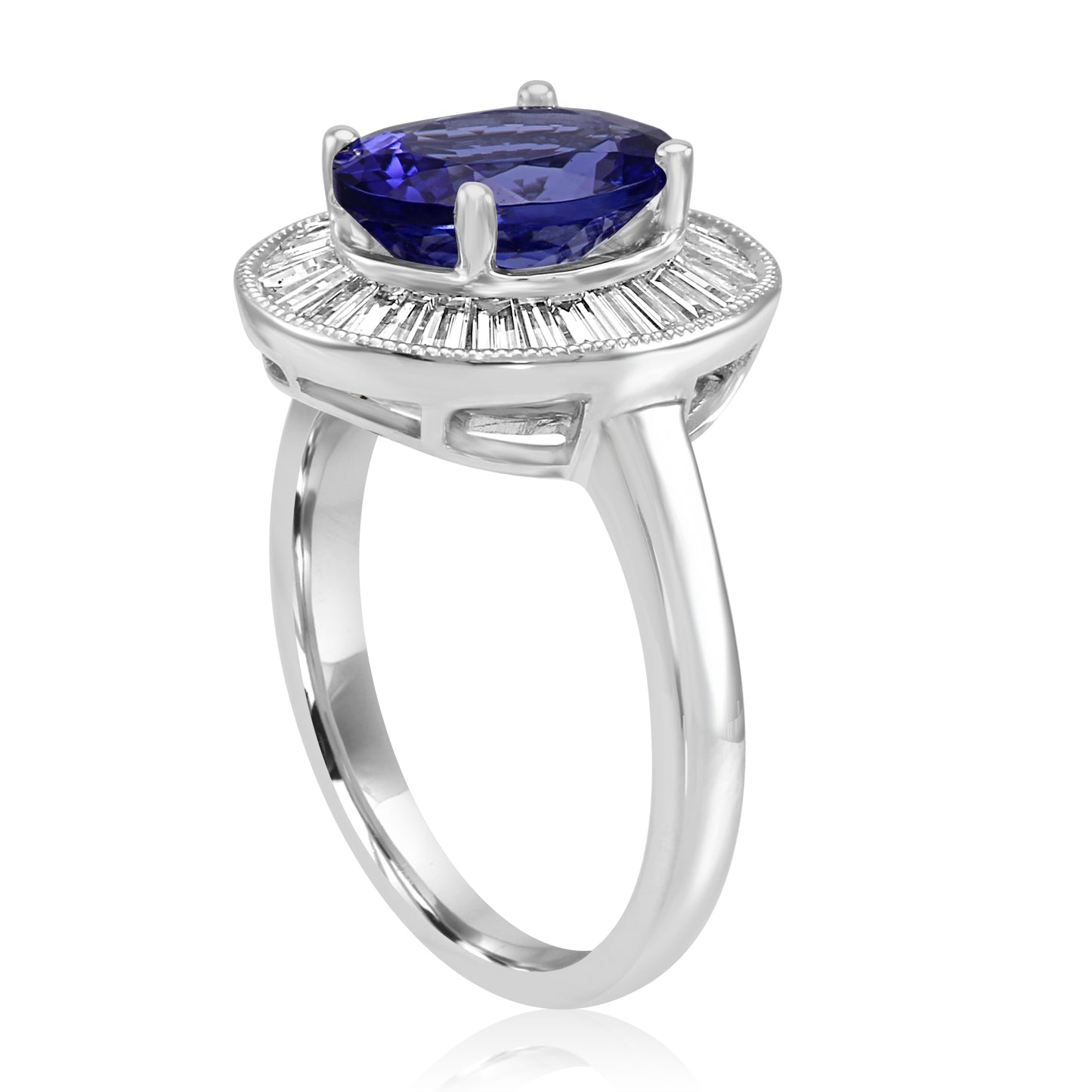 Tanzanite Bagette Diamond Ring 18K White Gold