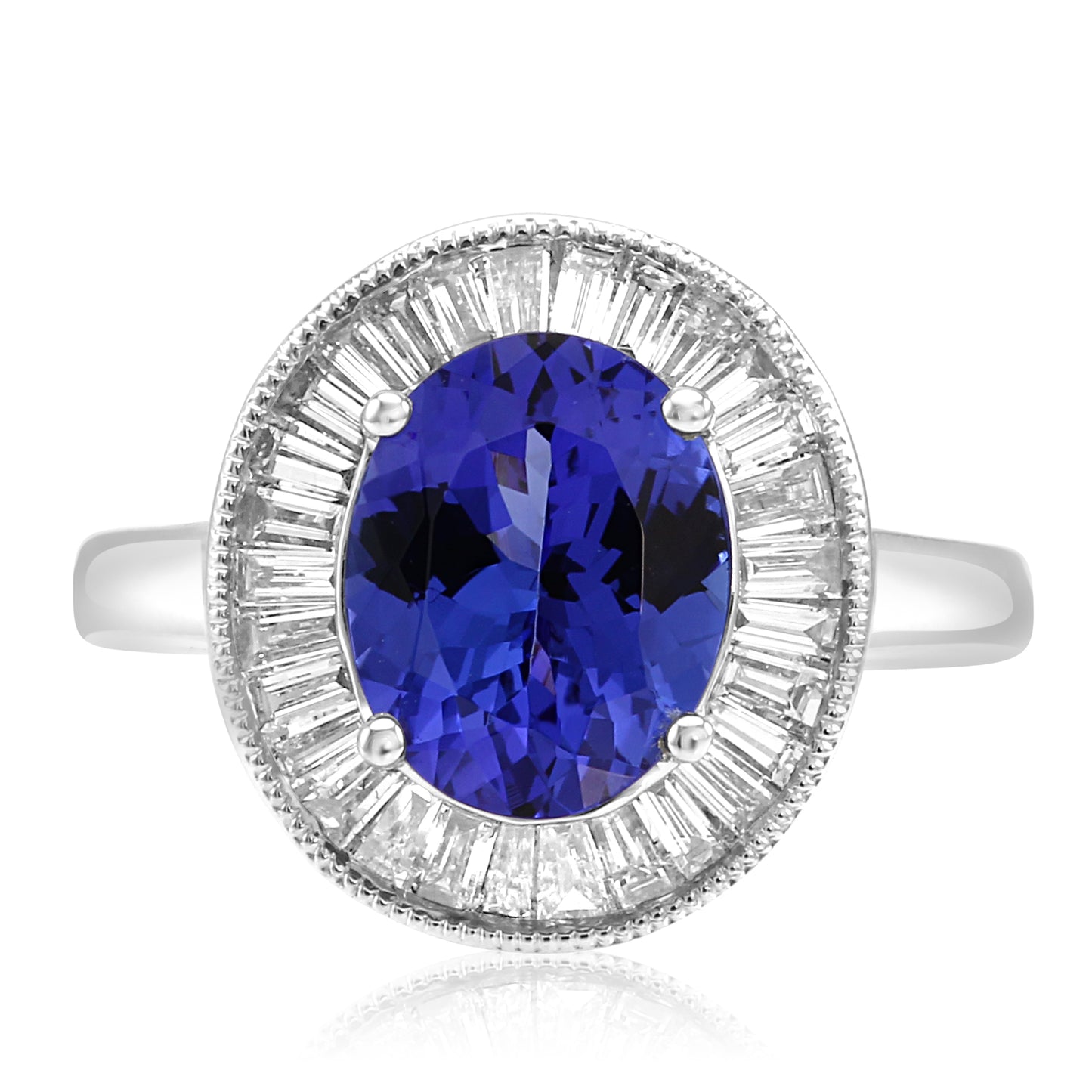 Tanzanite Bagette Diamond Ring 18K White Gold