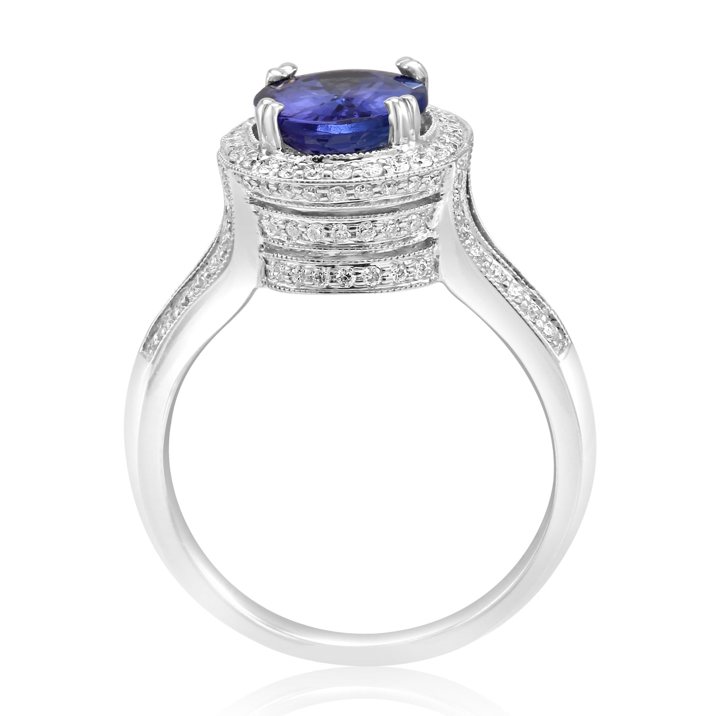 Tanzanite and Diamond Oval Ring 18K White Gold