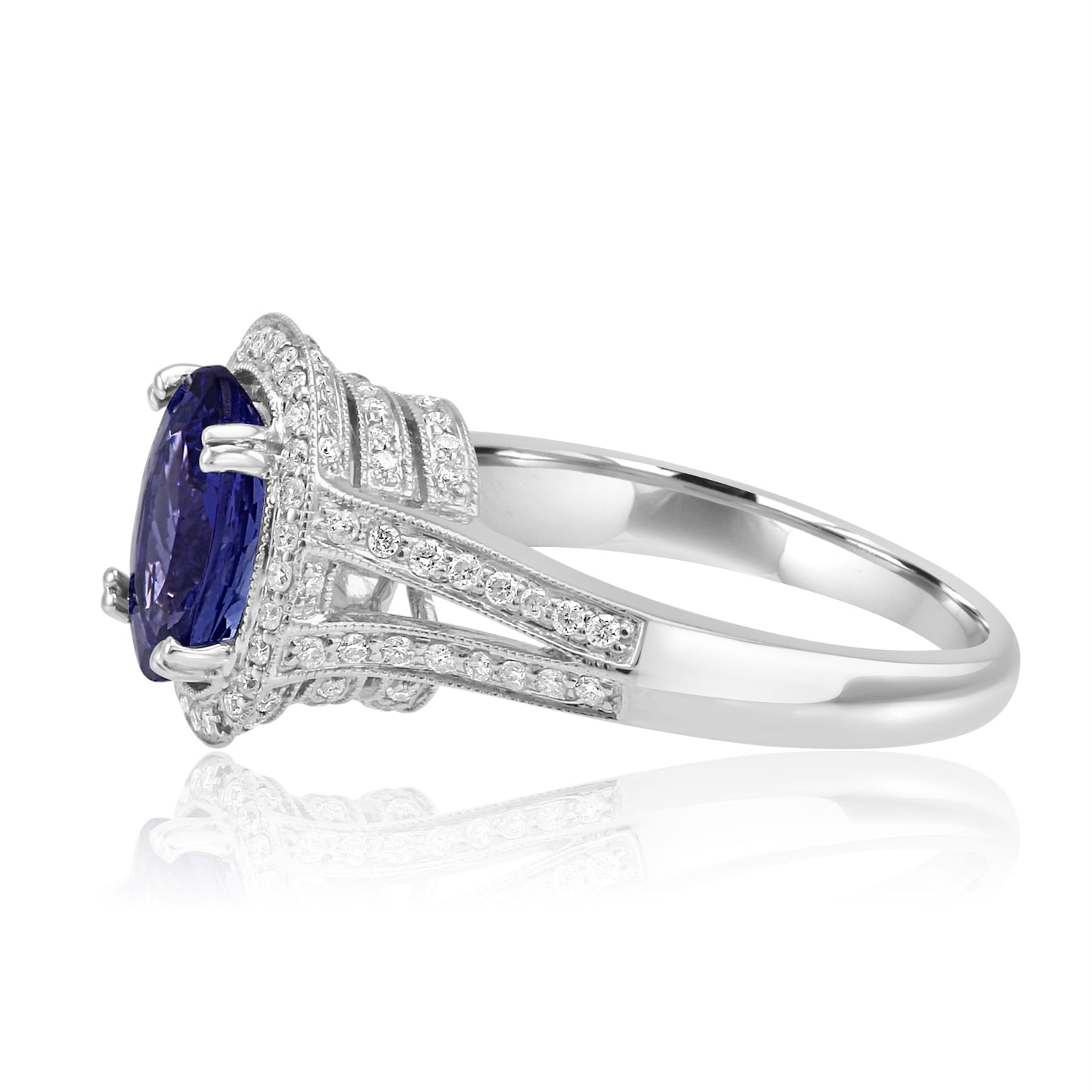 Tanzanite and Diamond Oval Ring 18K White Gold