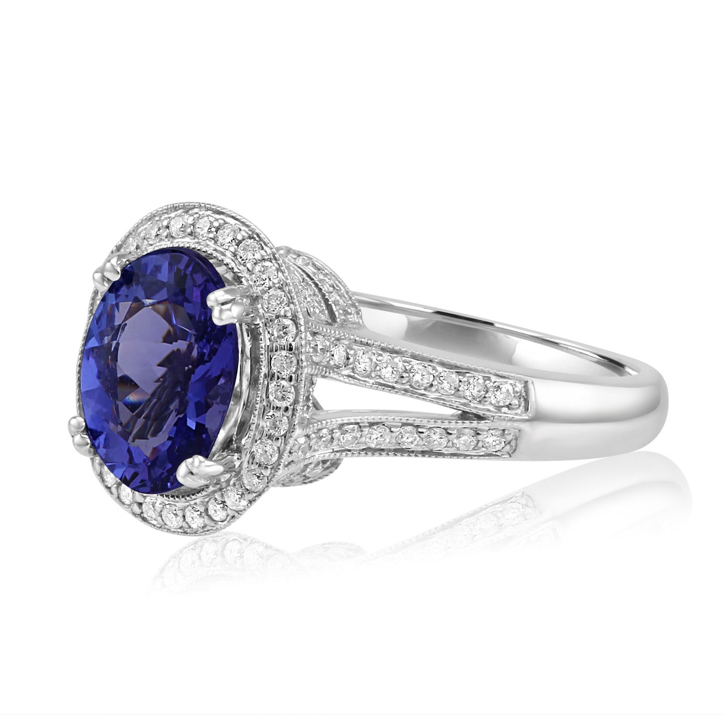 Tanzanite and Diamond Oval Ring 18K White Gold