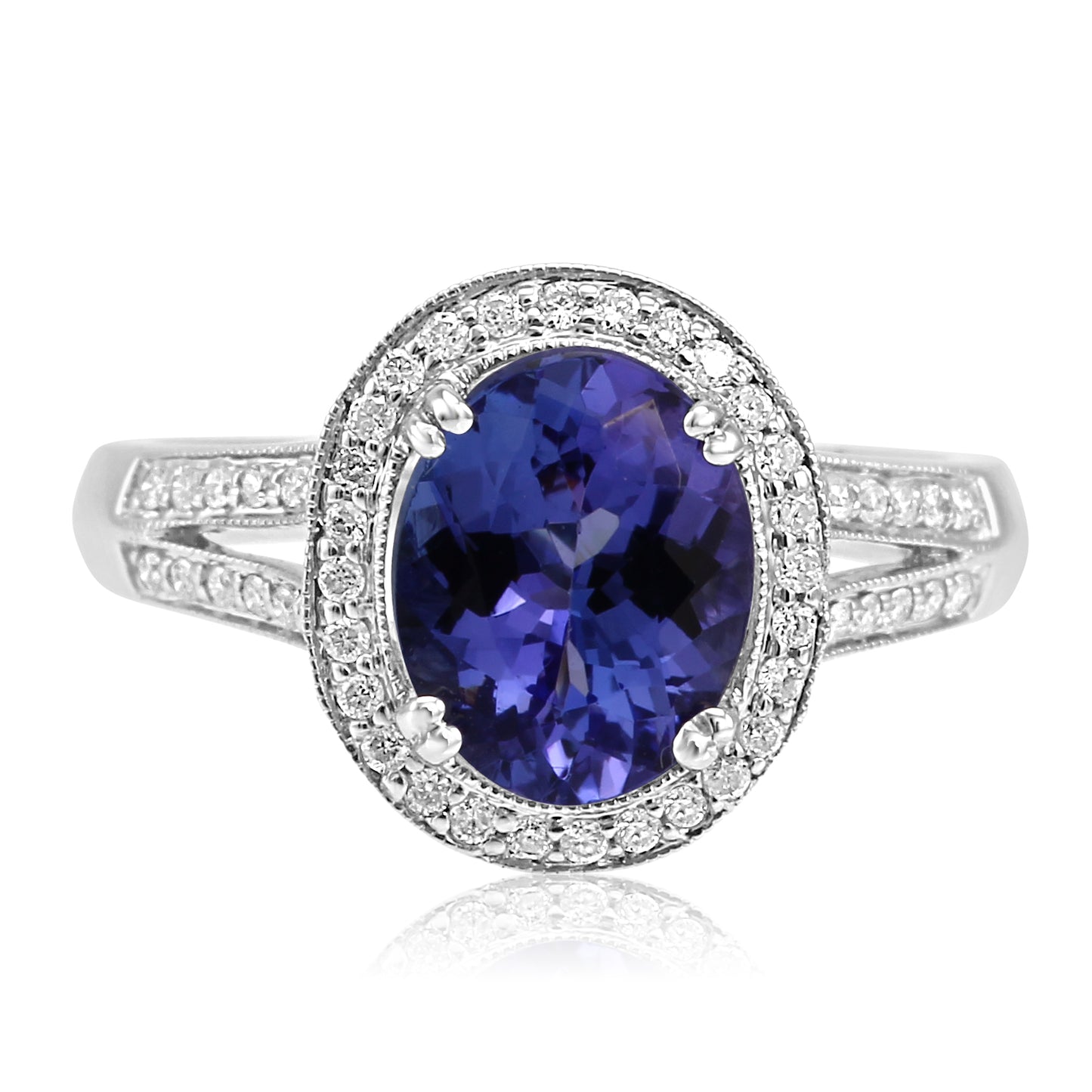 Tanzanite and Diamond Oval Ring 18K White Gold