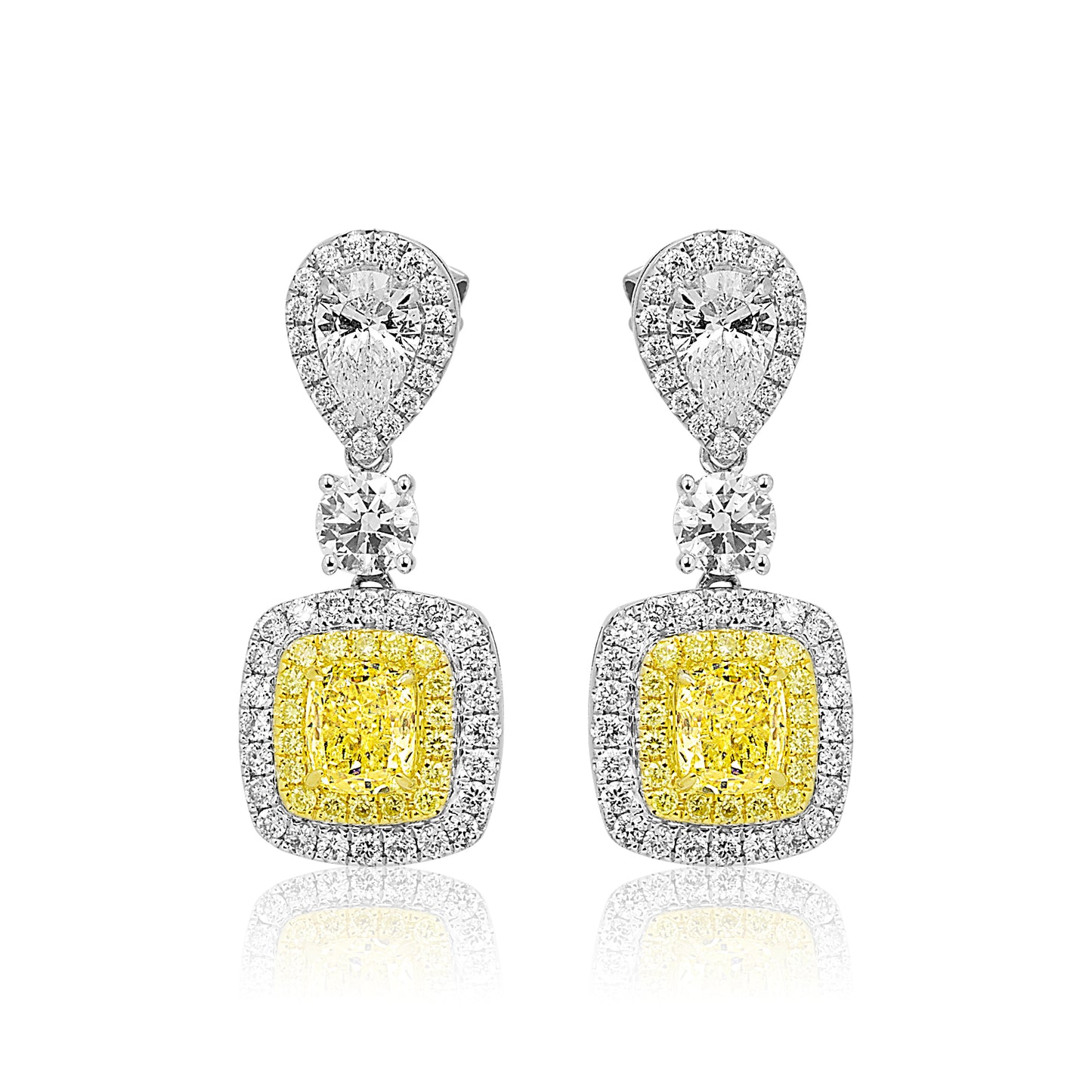 4.36 Carat GIA Certified Natural, Fancy Yellow Diamond and White Diamond Drop Dangle Earring 18K White & Yellow Gold