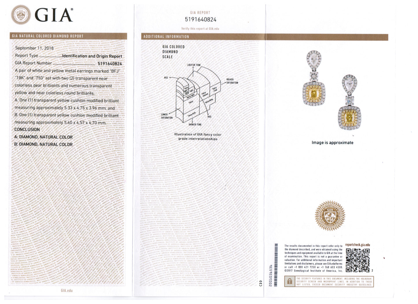 4.36 Carat GIA Certified Natural, Fancy Yellow Diamond and White Diamond Drop Dangle Earring 18K White & Yellow Gold