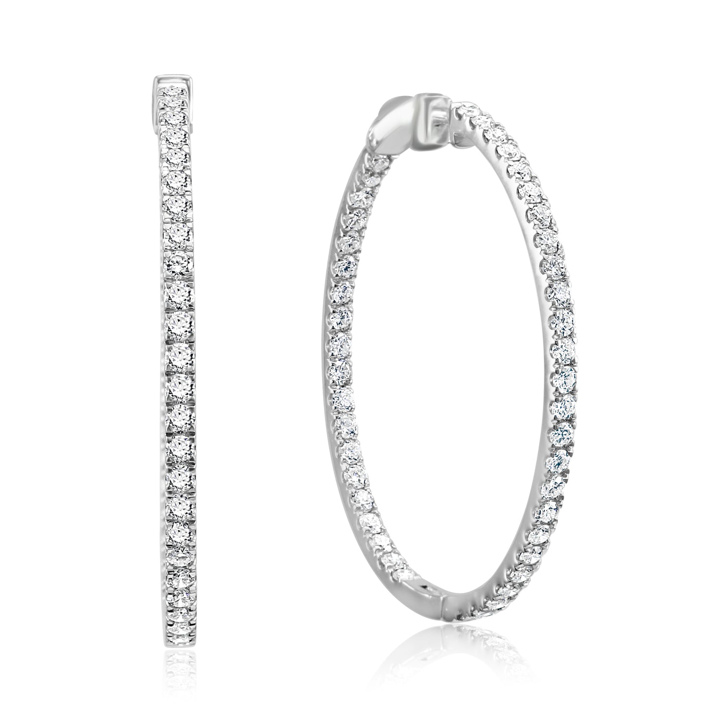 3.50 Carat Diamond Eternity Hoop Earring 18K White Gold