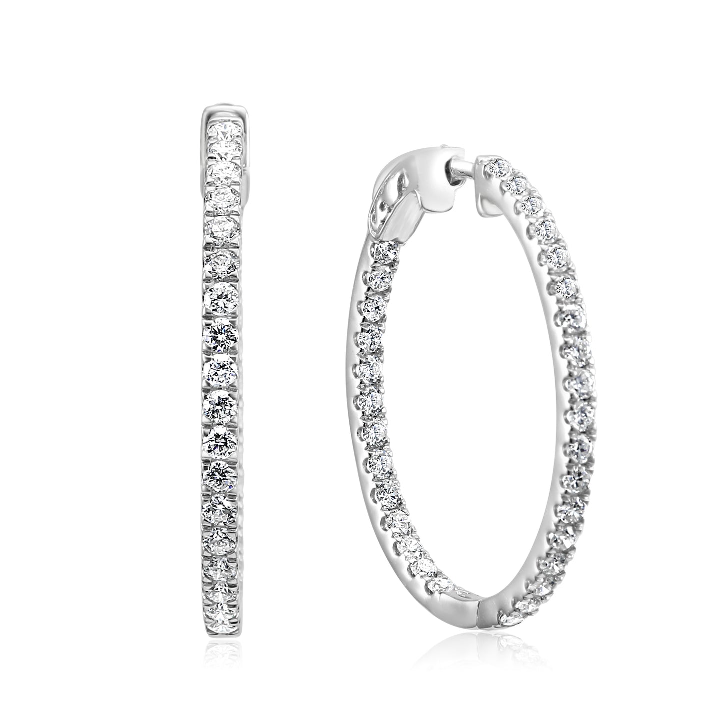 2.50 Carat Diamond Oval Hoop Earring 18K White Gold