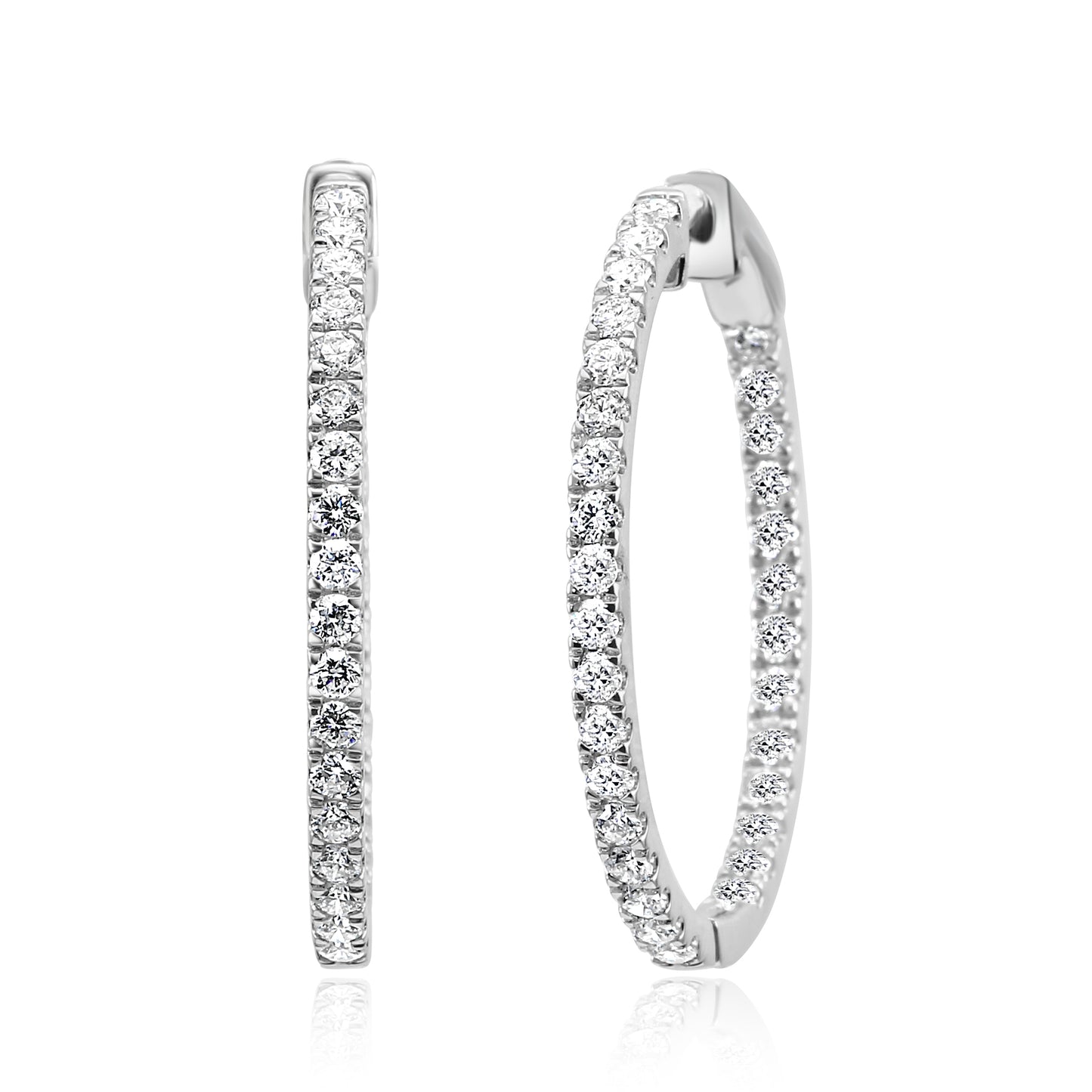 2.50 Carat Diamond Oval Hoop Earring 18K White Gold