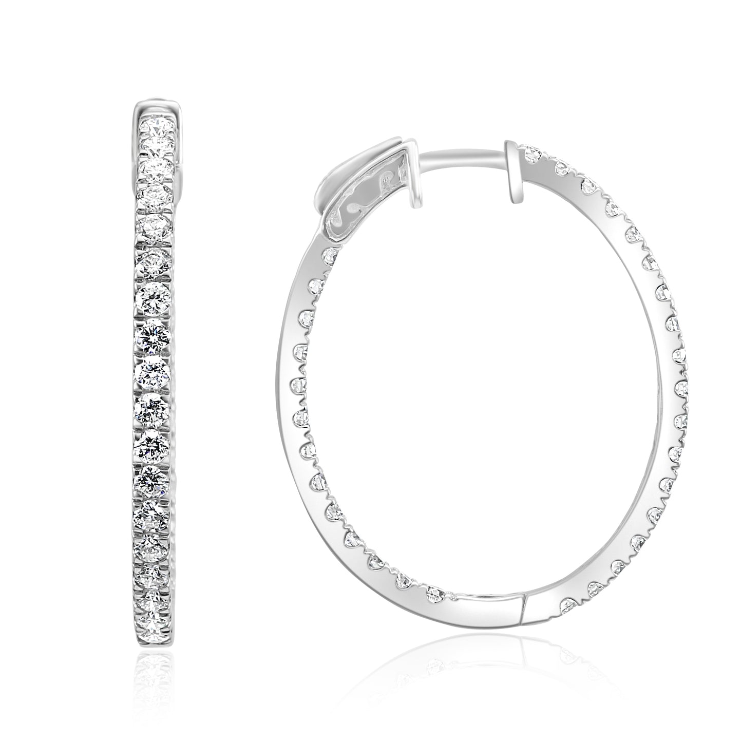 2.50 Carat Diamond Oval Hoop Earring 18K White Gold