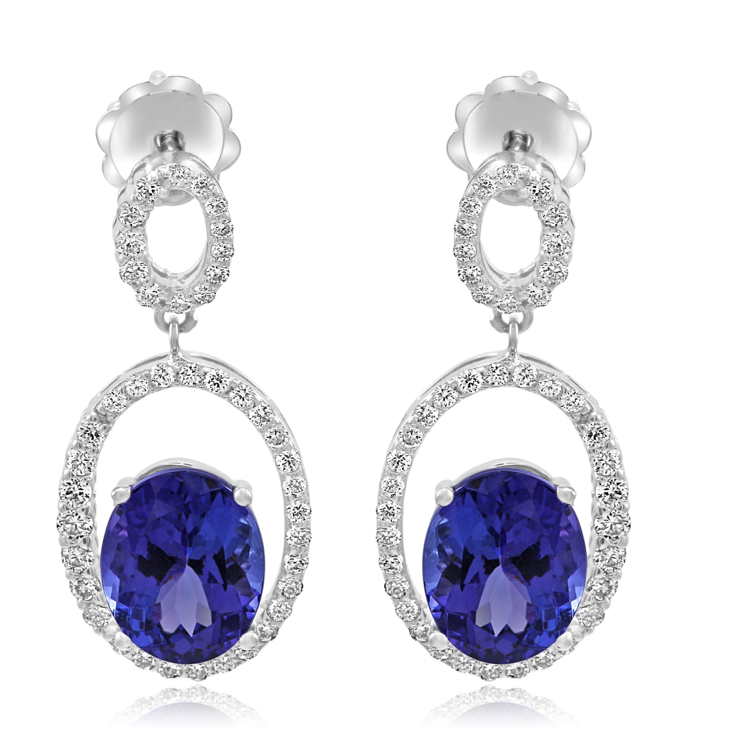 Dangling Natural Tanzanite and Diamond Earrings 14K White Gold