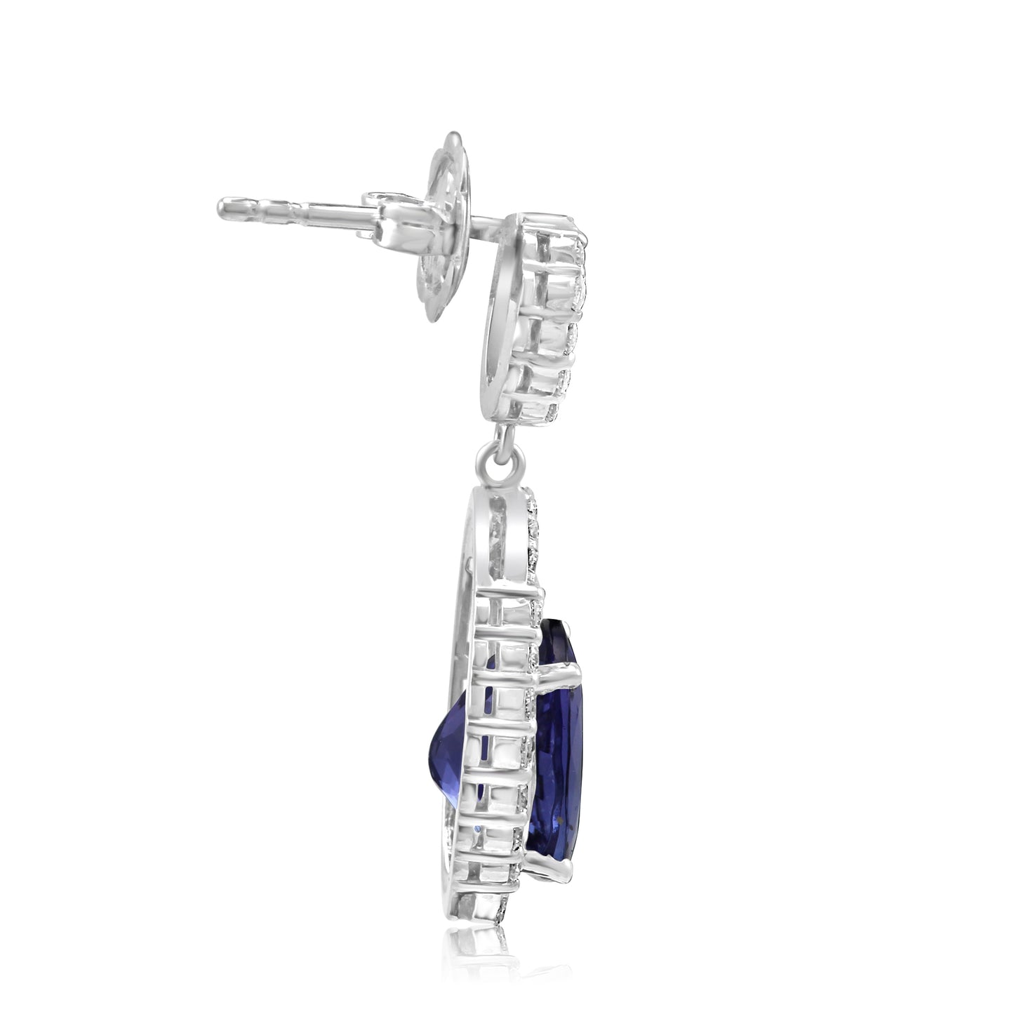Dangling Natural Tanzanite and Diamond Earrings 14K White Gold