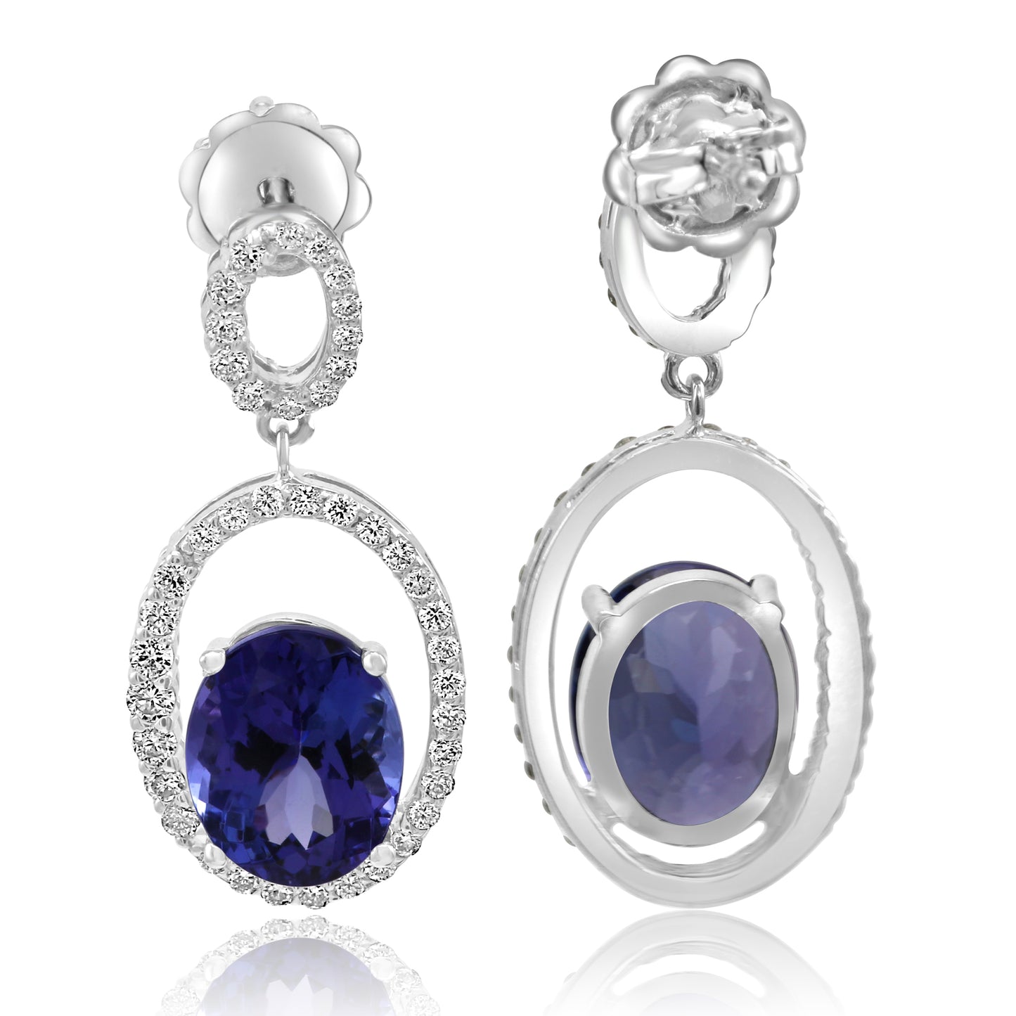 Dangling Natural Tanzanite and Diamond Earrings 14K White Gold