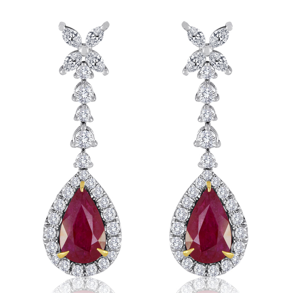 Natural Ruby and Diamond Dangling Earring 18K White Gold