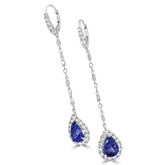 Dangling Tear Drop Tanzanite Earring 14K White Gold