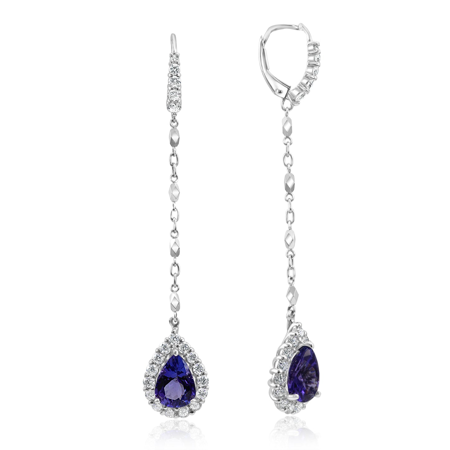 Dangling Tear Drop Tanzanite Earring 14K White Gold