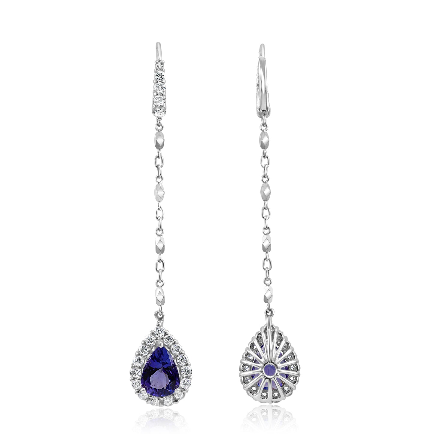 Dangling Tear Drop Tanzanite Earring 14K White Gold