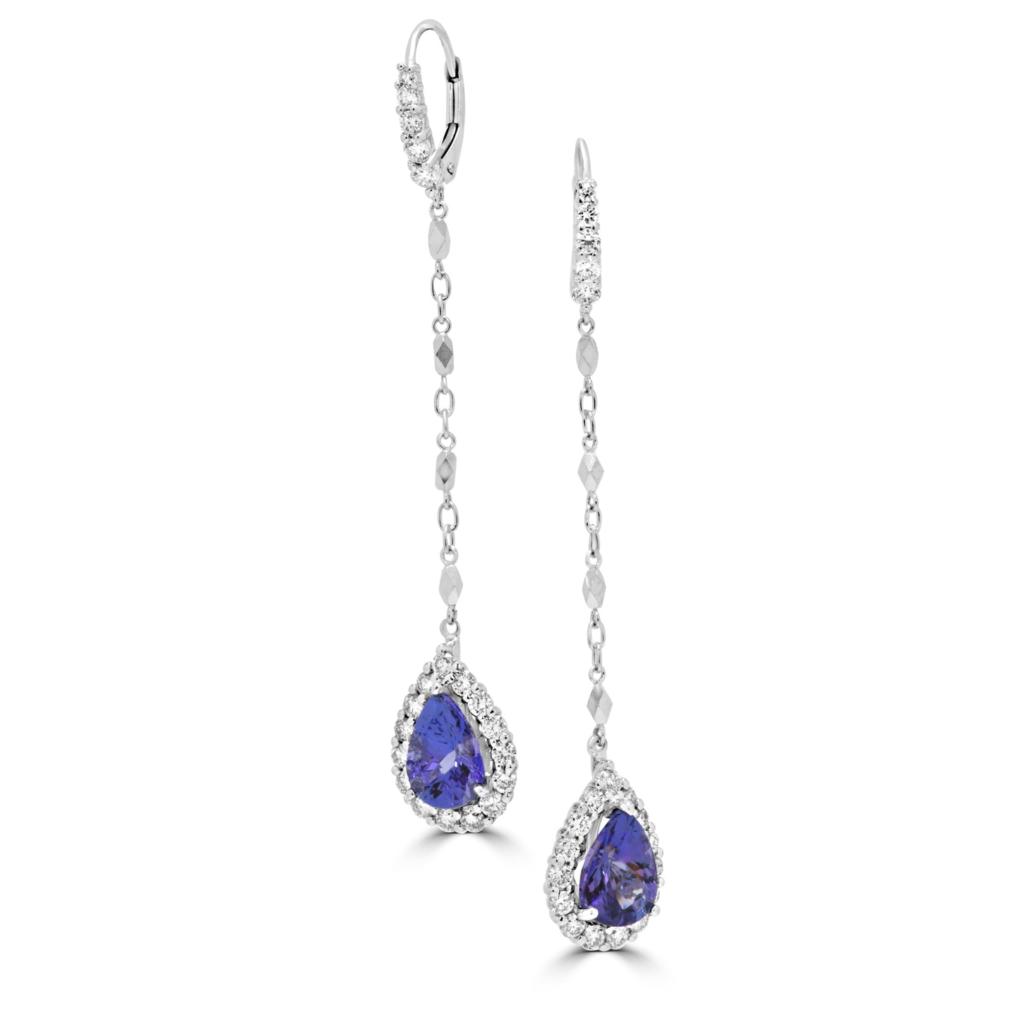 Dangling Tear Drop Tanzanite Earring 14K White Gold