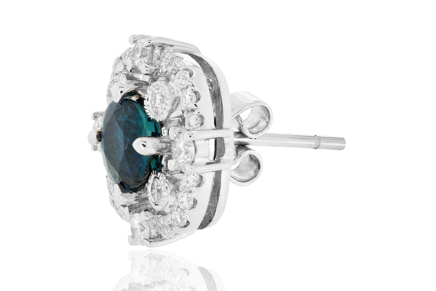 Stunning Blue Sapphire Earrings 18K White Gold & Natural White Diamond