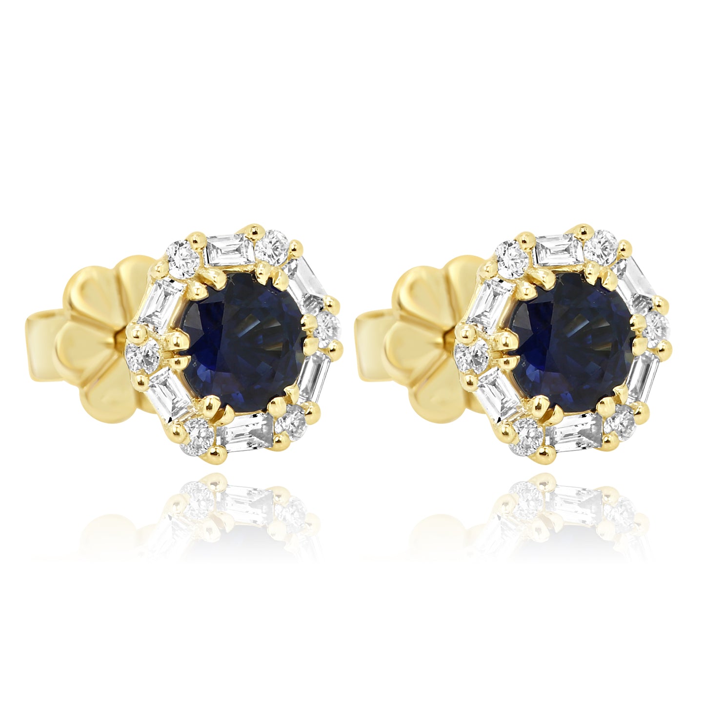 Diamond Sapphire Earrings 14K Yellow Gold