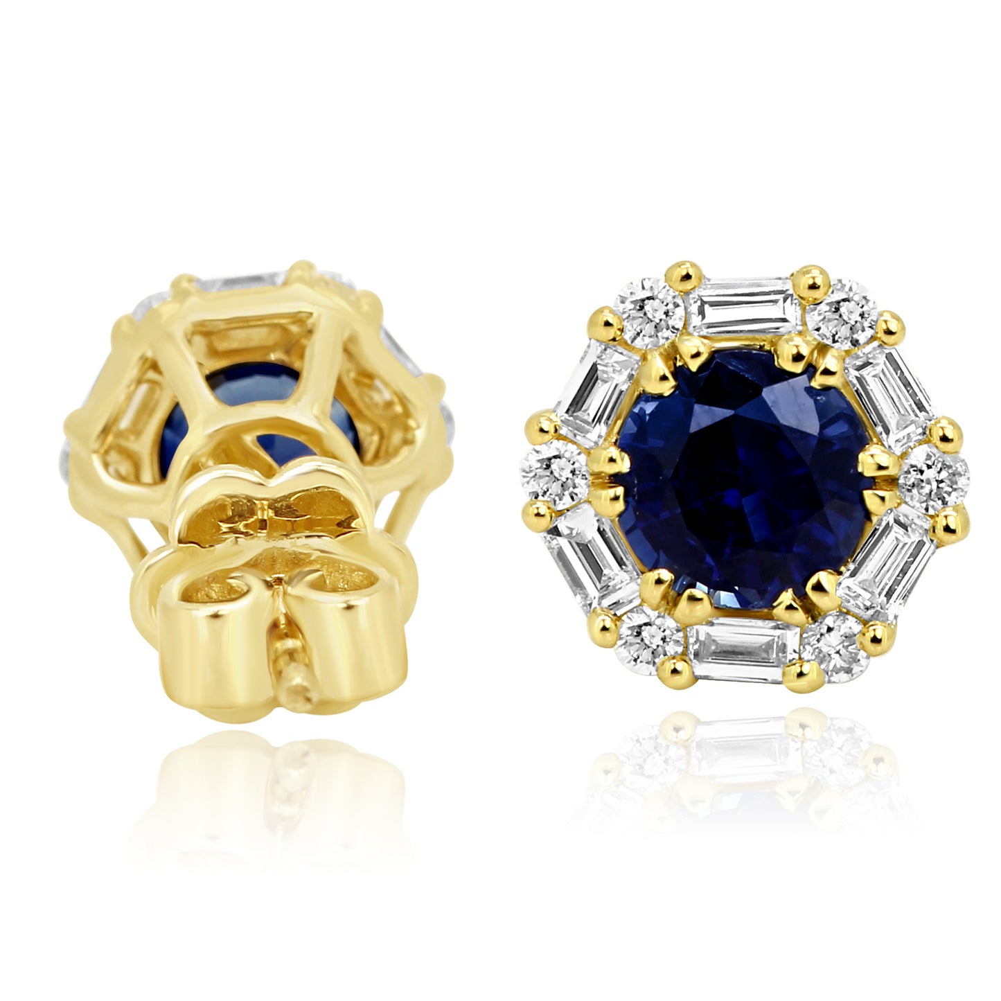 Diamond Sapphire Earrings 14K Yellow Gold