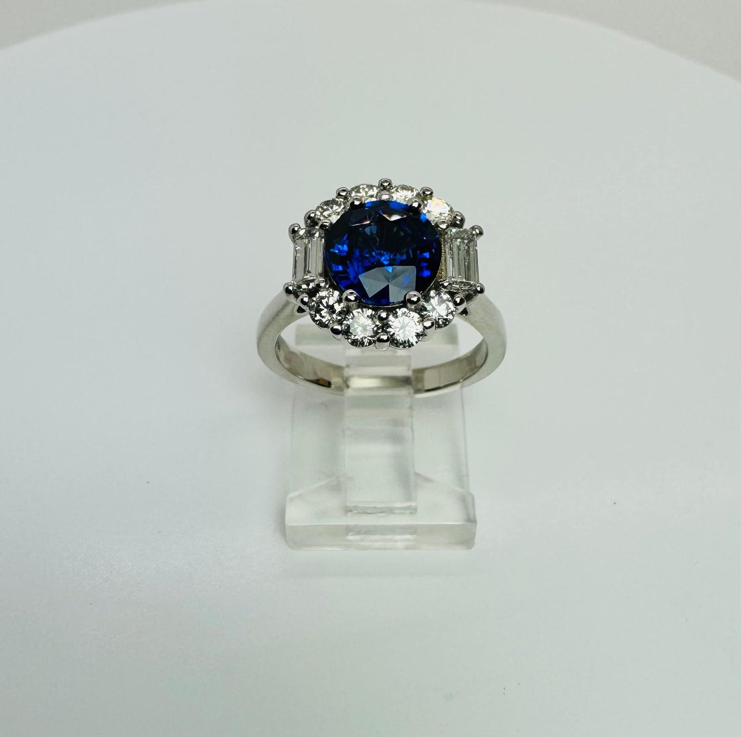 3.38CT TW GIA Certified Sapphire and Natural Diamond 18K White Gold Ring